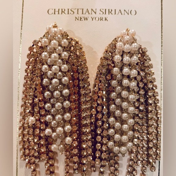 COPY - Dangle gold CZ and pearl Earrings, Christian Siriano - Picture 2 of 3